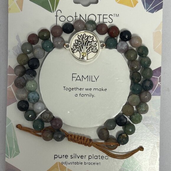 FOOTNOTES Silver Over Brass Adjustable Bracelet FAMILY OS Red Jasper Tree Charm‎ - Picture 1 of 7